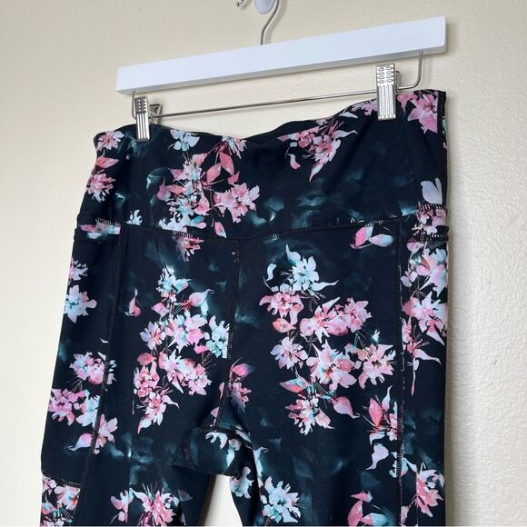 Gaiam Om Hiri Salutation High Waist Black Floral 7/8 Pockets Leggings Women XL - Picture 6 of 15